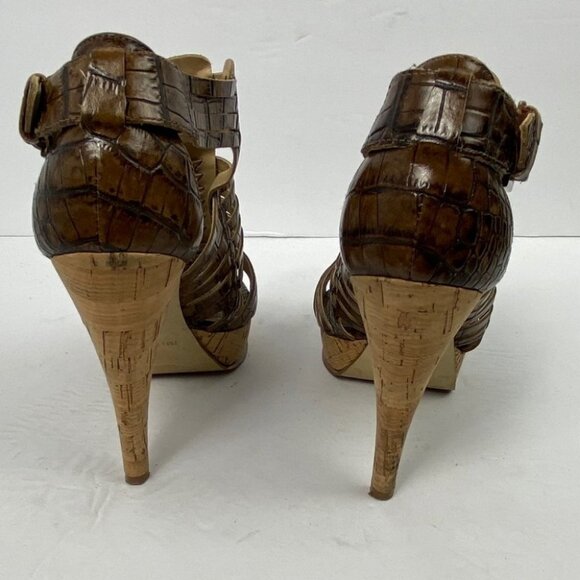 Marc Fisher Croc Embossed Snake Print Strappy Heels Platform Size 7 Ankle Boots - Picture 3 of 10
